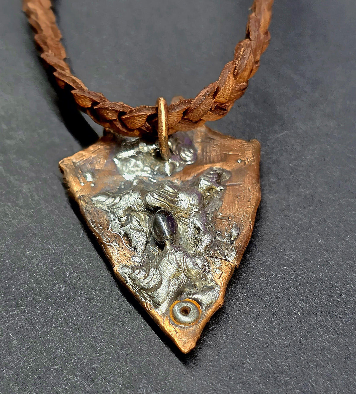 RESURGENT – We Knew Hell But Chose Not to Stay, “I Remain” Copper Necklace, Pearl & Hematite Pendant, Handmade Rustic Survivor.