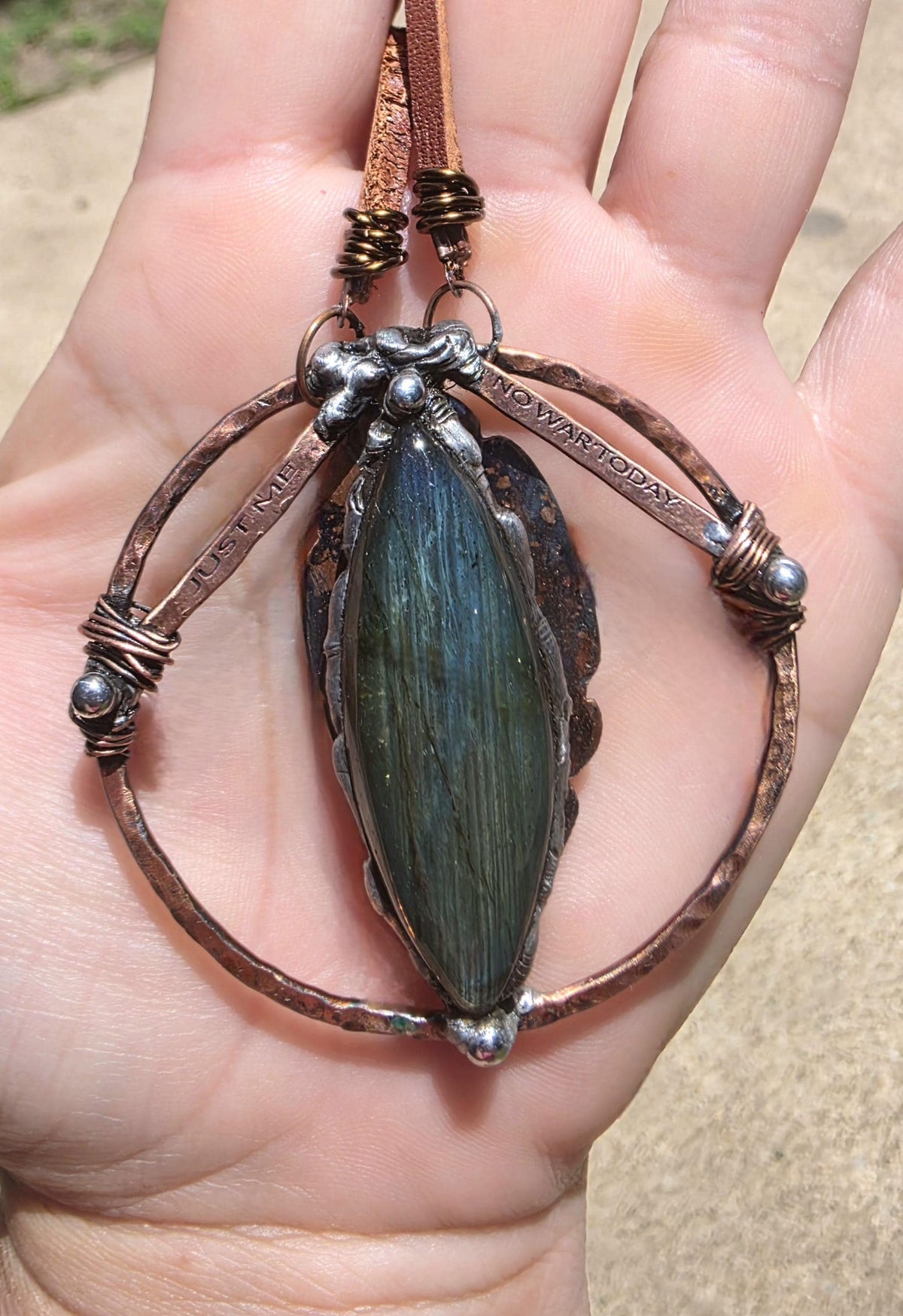 Just Me Labradorite Copper Pendant, No War Today Statement Necklace, Handmade One of a Kind Artisan Jewelry. Just me