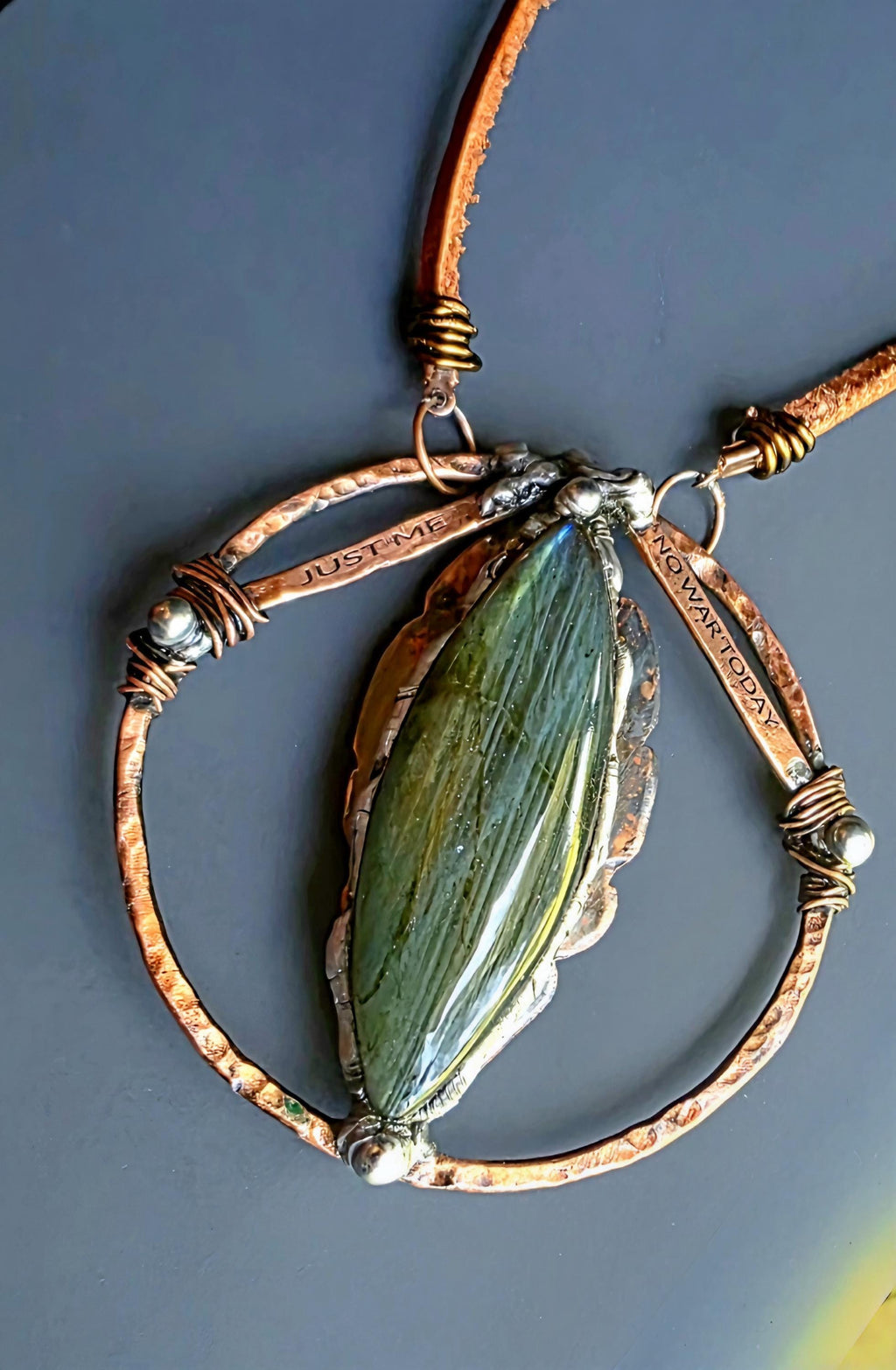 Just Me Labradorite Copper Pendant, No War Today Statement Necklace, Handmade One of a Kind Artisan Jewelry. Just me