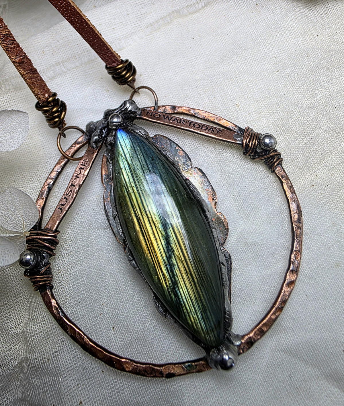 Just Me Labradorite Copper Pendant, No War Today Statement Necklace, Handmade One of a Kind Artisan Jewelry. Just me