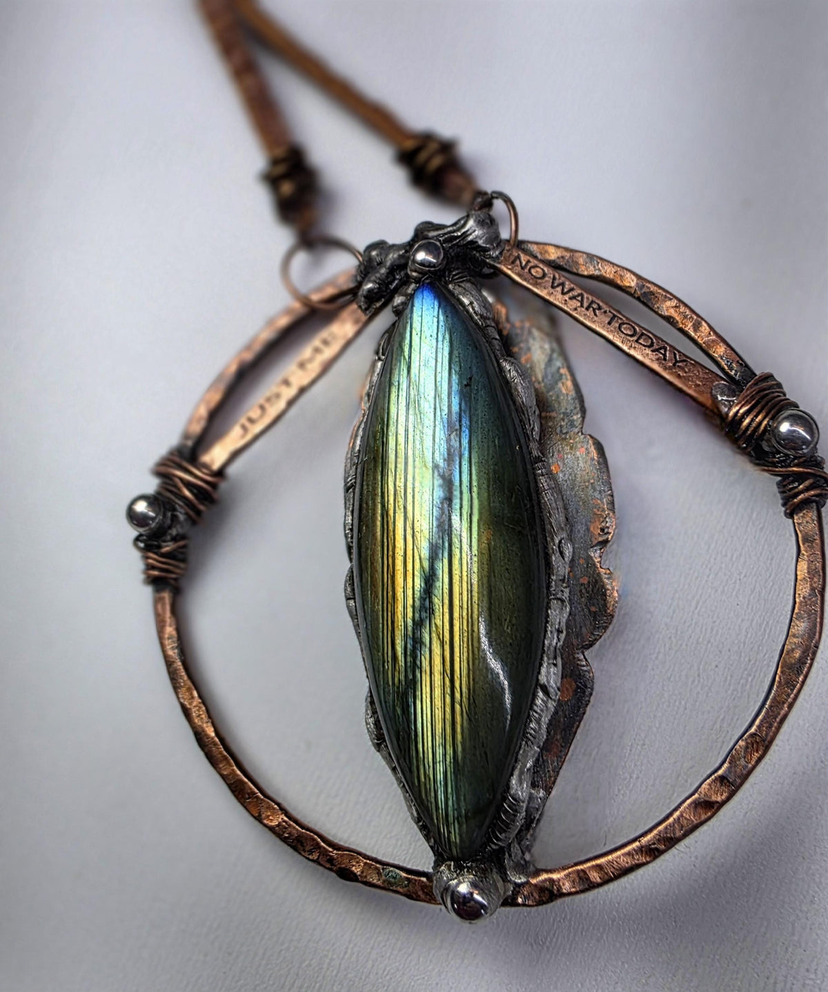 Just Me Labradorite Copper Pendant, No War Today Statement Necklace, Handmade One of a Kind Artisan Jewelry. Just me