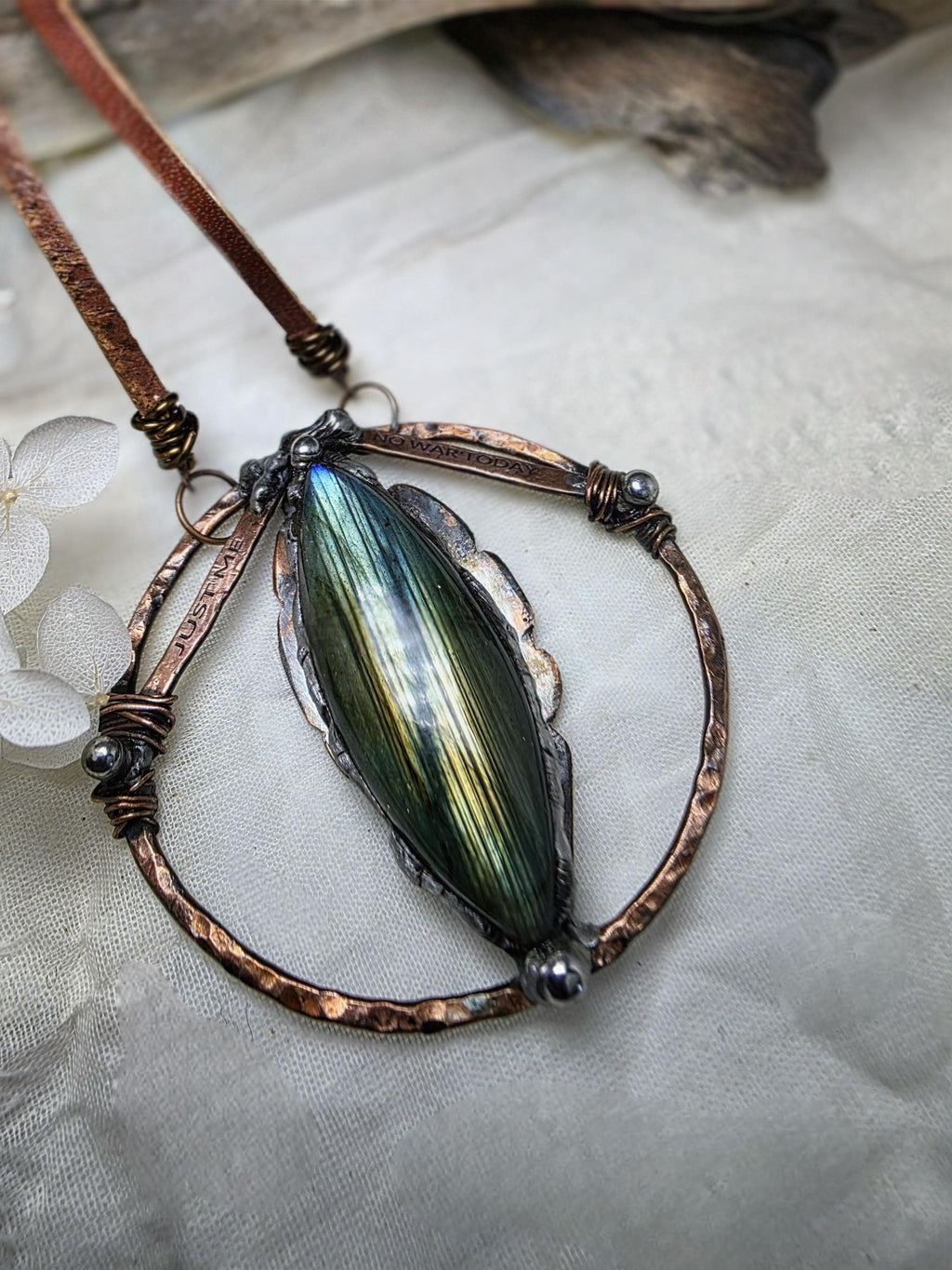 Just Me Labradorite Copper Pendant, No War Today Statement Necklace, Handmade One of a Kind Artisan Jewelry. Just me