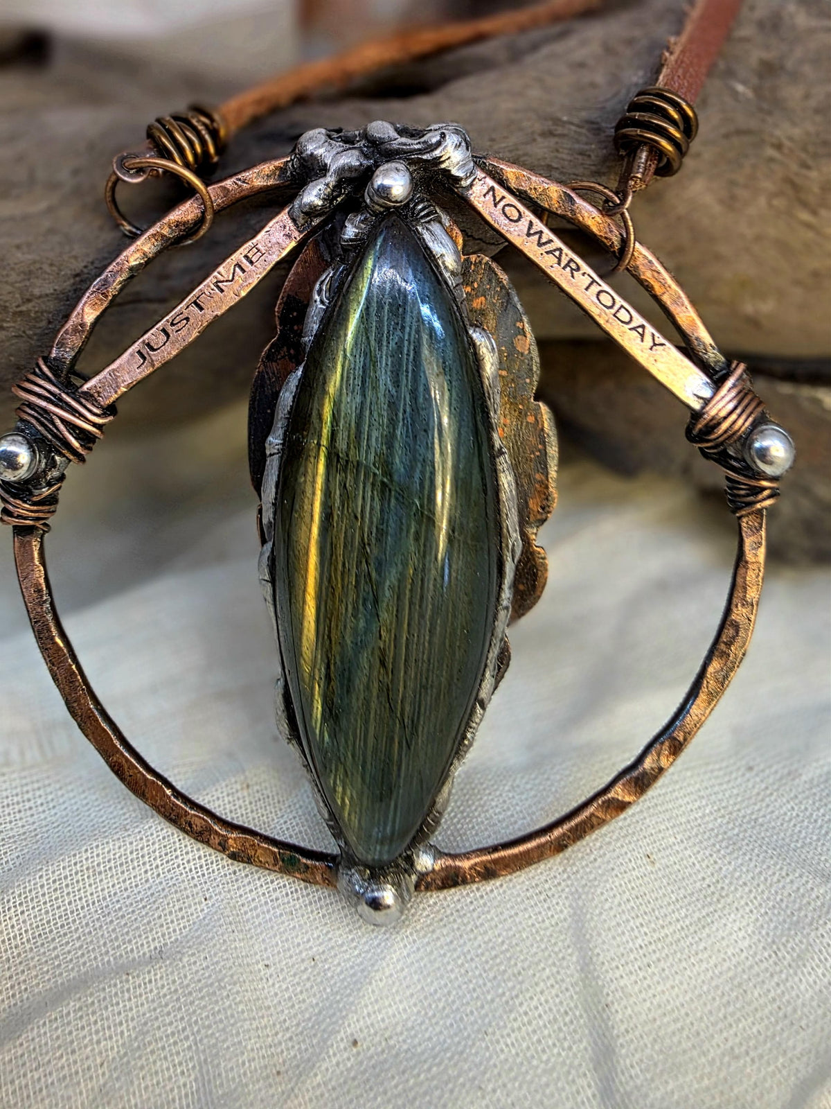 Just Me Labradorite Copper Pendant, No War Today Statement Necklace, Handmade One of a Kind Artisan Jewelry. Just me