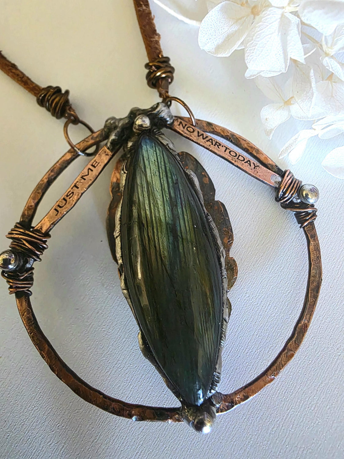 Just Me Labradorite Copper Pendant, No War Today Statement Necklace, Handmade One of a Kind Artisan Jewelry. Just me