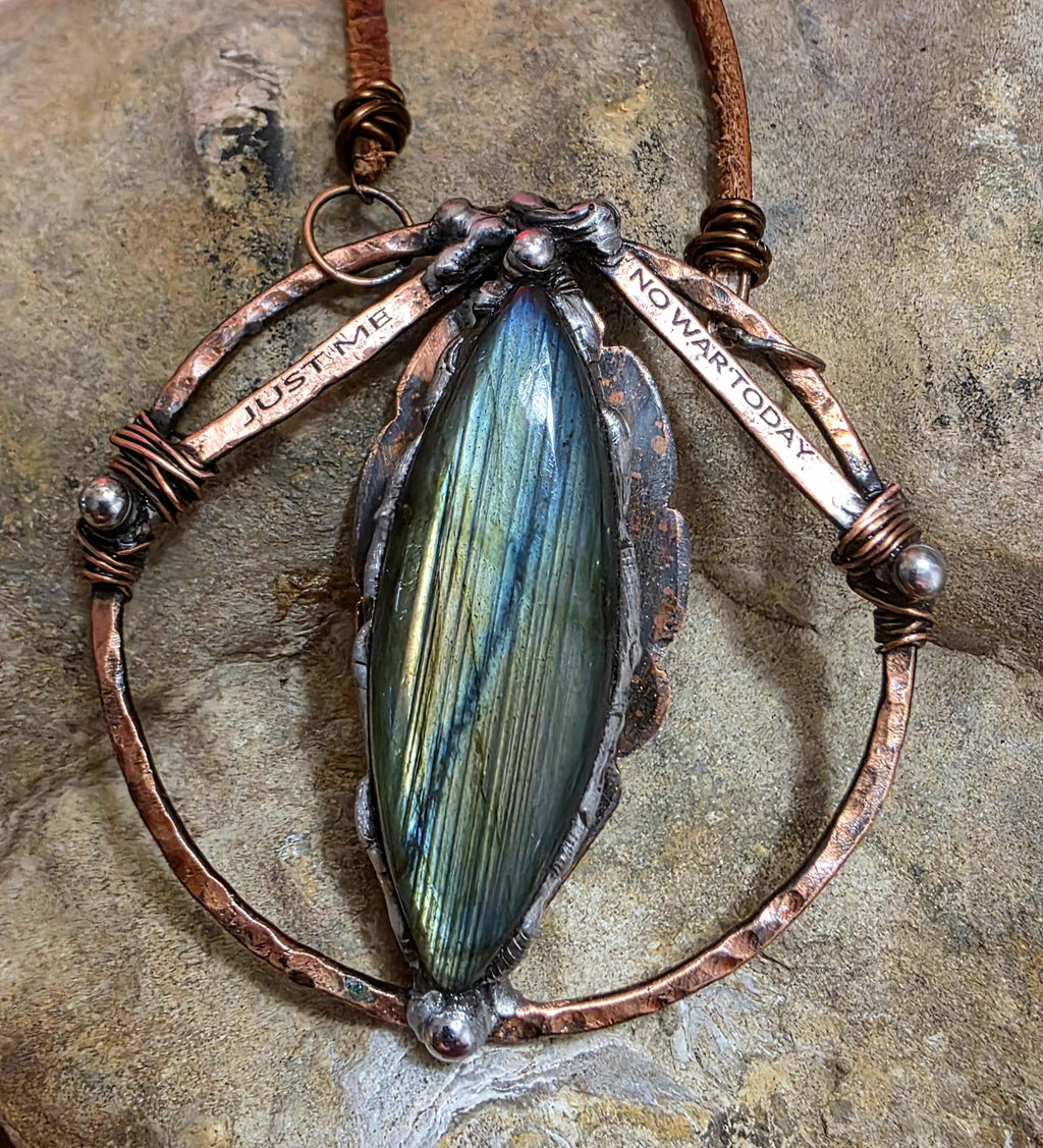 Just Me Labradorite Copper Pendant, No War Today Statement Necklace, Handmade One of a Kind Artisan Jewelry. Just me