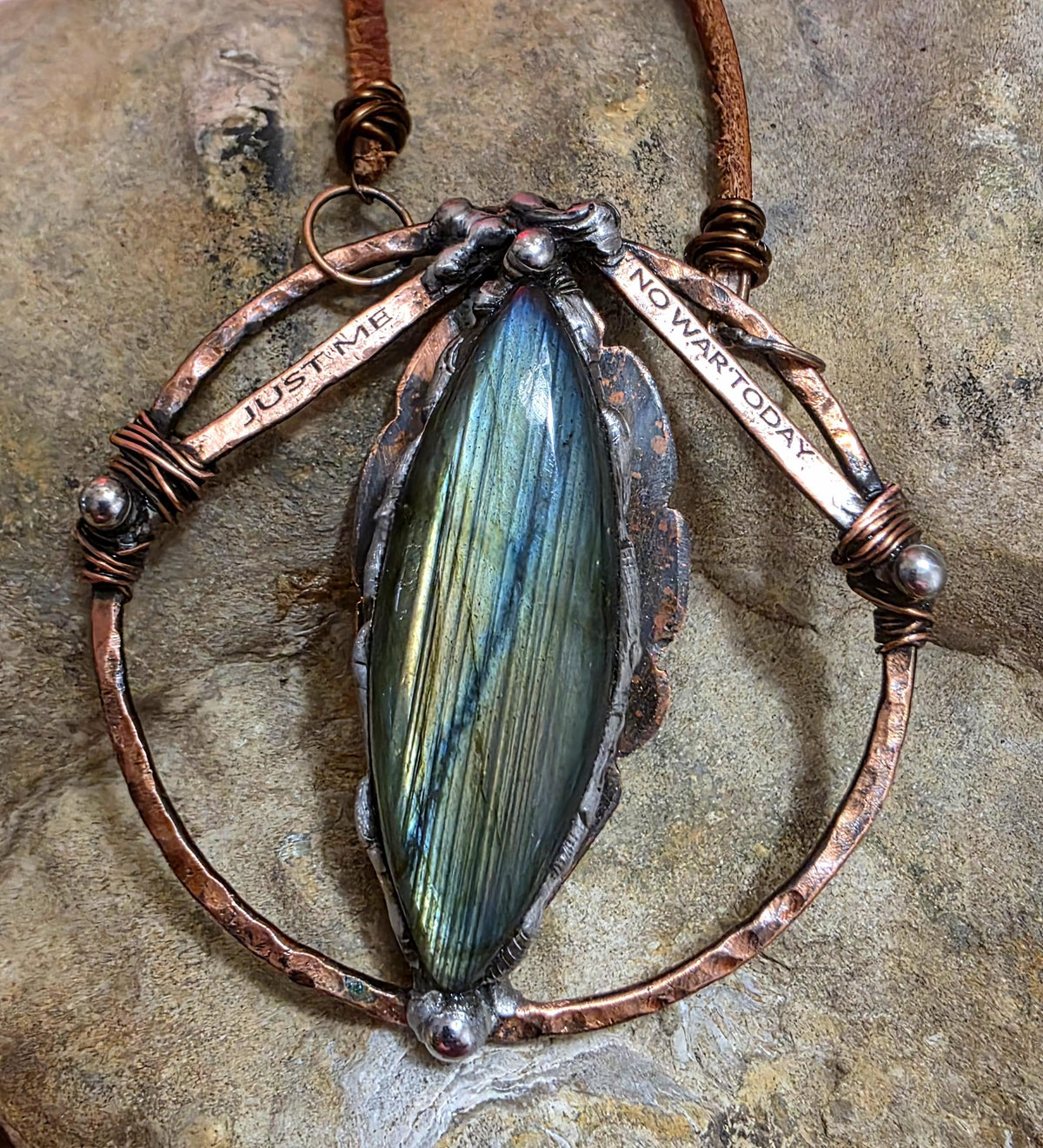 Just Me Labradorite Copper Pendant, No War Today Statement Necklace, Handmade One of a Kind Artisan Jewelry. Just me