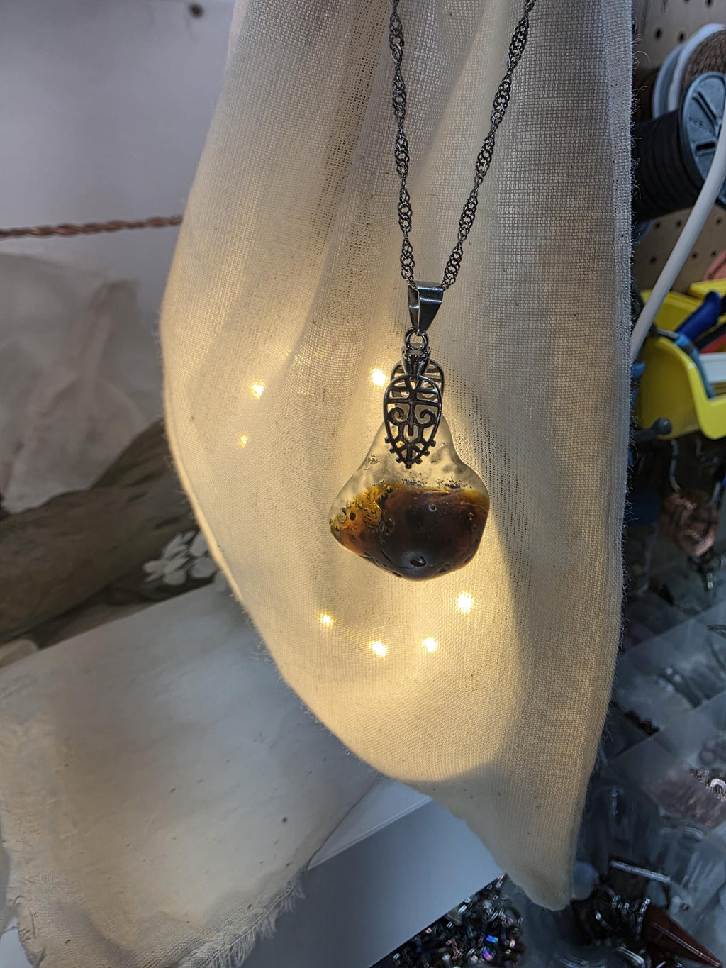 Just Me After the Fire Necklace, Bonfire Glass Pendant, Rustic Copper Statement Necklace, One of a Kind Artisan Jewelry