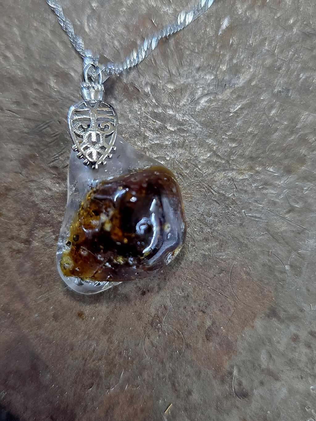 Just Me After the Fire Necklace, Bonfire Glass Pendant, Rustic Copper Statement Necklace, One of a Kind Artisan Jewelry