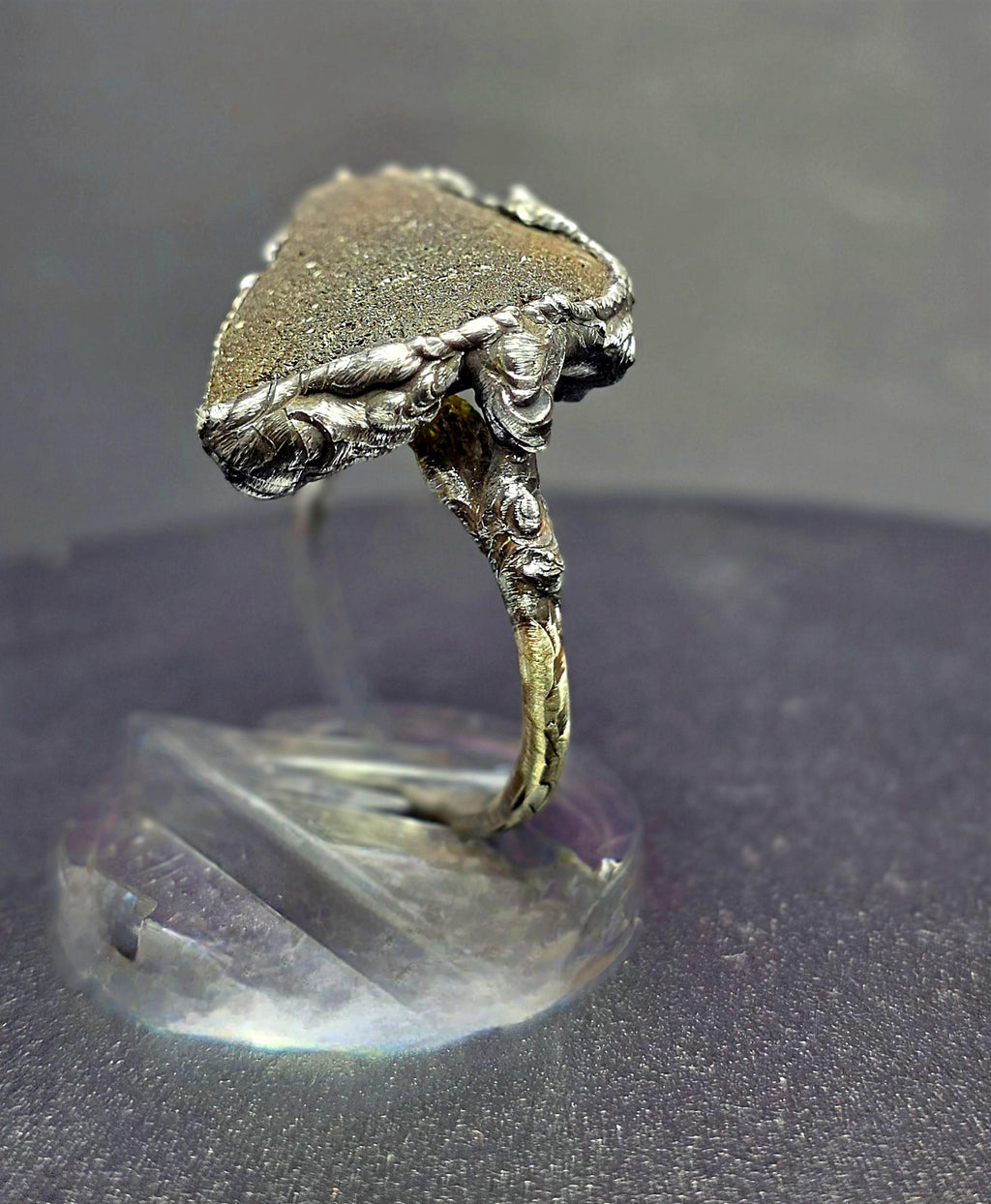RESURGENT One Piece Left Ring, Green Sea Glass Statement Ring, Handmade Silver Soldered Glass Ring