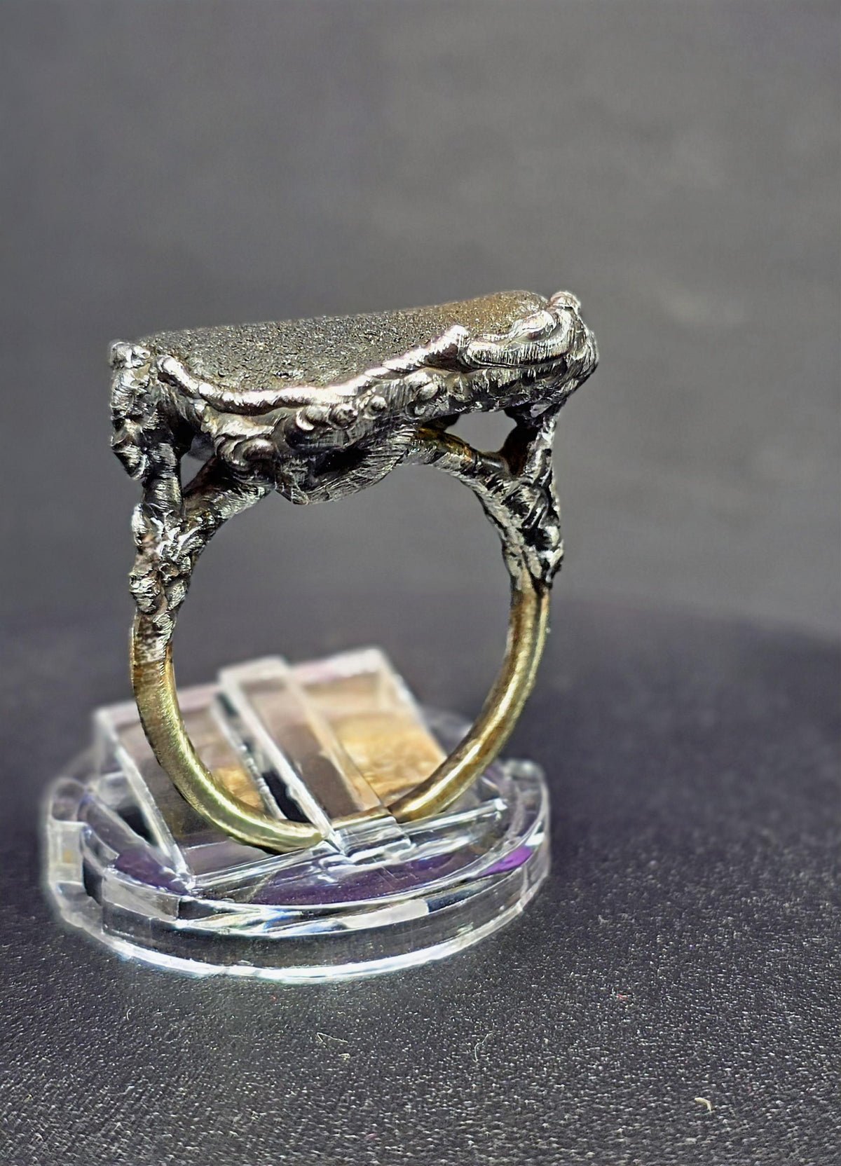 RESURGENT One Piece Left Ring, Green Sea Glass Statement Ring, Handmade Silver Soldered Glass Ring