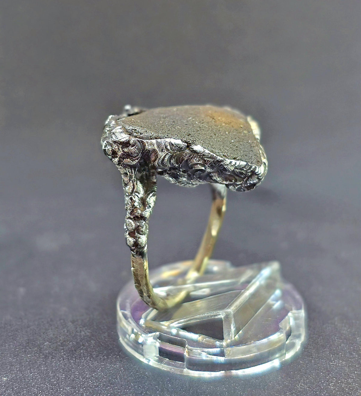 RESURGENT One Piece Left Ring, Green Sea Glass Statement Ring, Handmade Silver Soldered Glass Ring