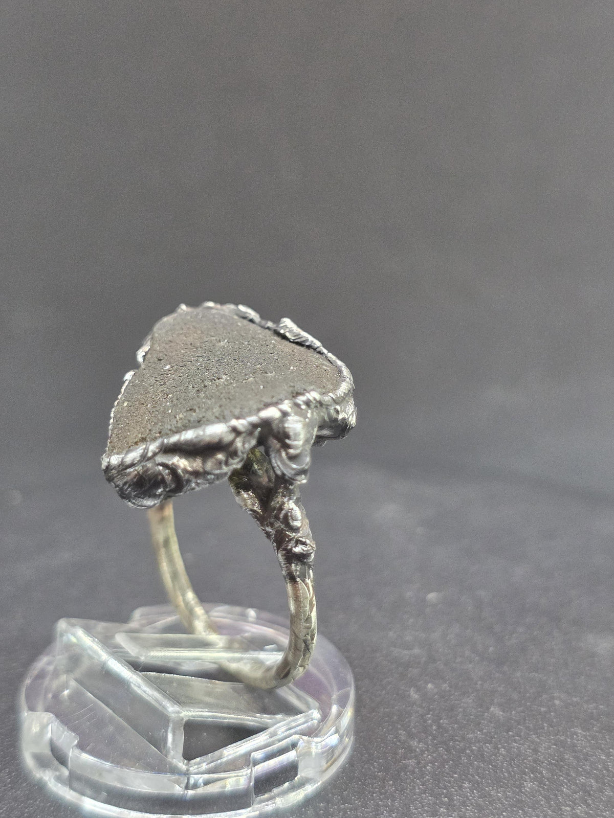 RESURGENT One Piece Left Ring, Green Sea Glass Statement Ring, Handmade Silver Soldered Glass Ring