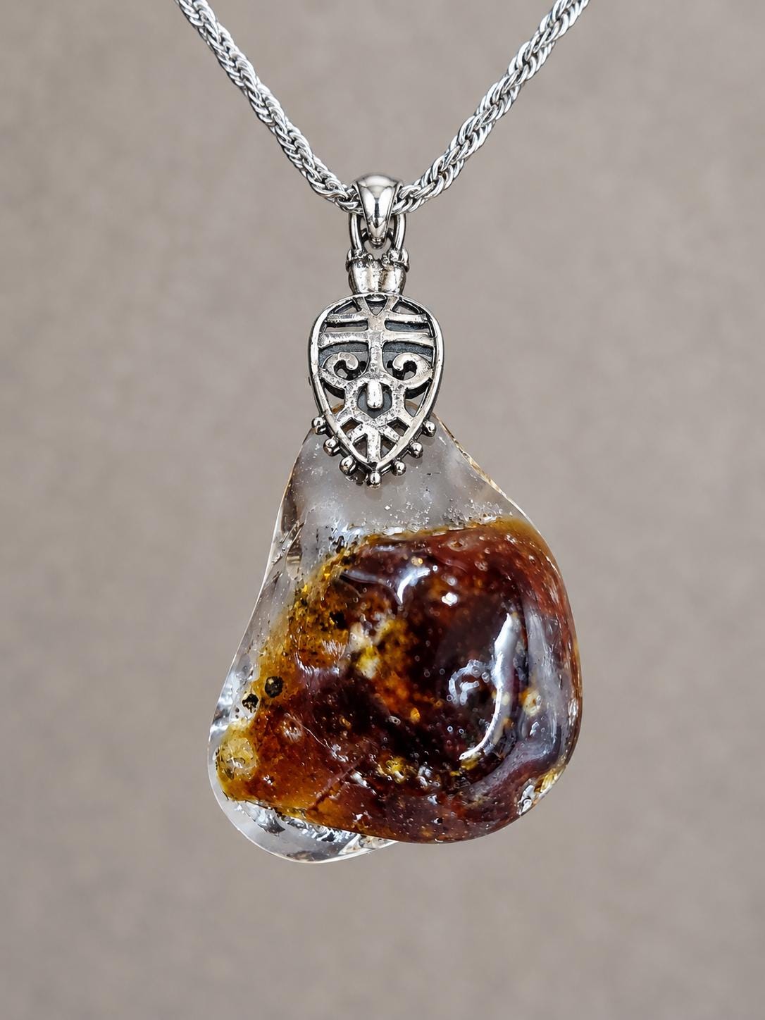 Just Me After the Fire Necklace, Bonfire Glass Pendant, Rustic Copper Statement Necklace, One of a Kind Artisan Jewelry