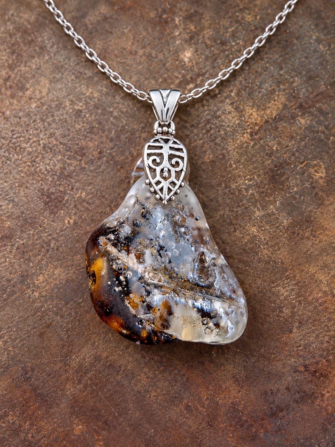 Just Me After the Fire Necklace, Bonfire Glass Pendant, Rustic Copper Statement Necklace, One of a Kind Artisan Jewelry