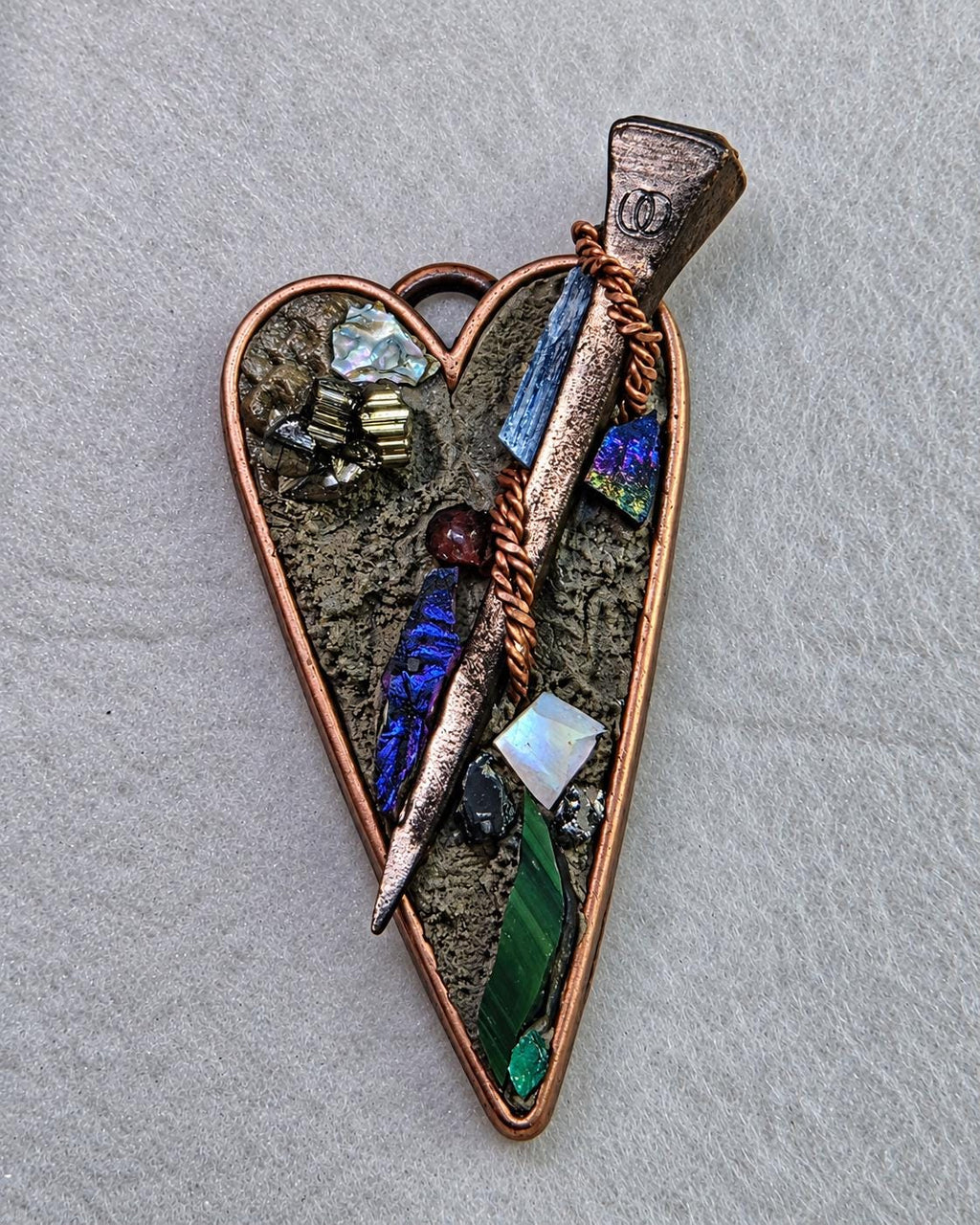 RESURGENT Survivor’s Trophy Necklace, Handmade Copper Heart Pendant, Nail Jewelry, Micromosaic Shard Necklace
