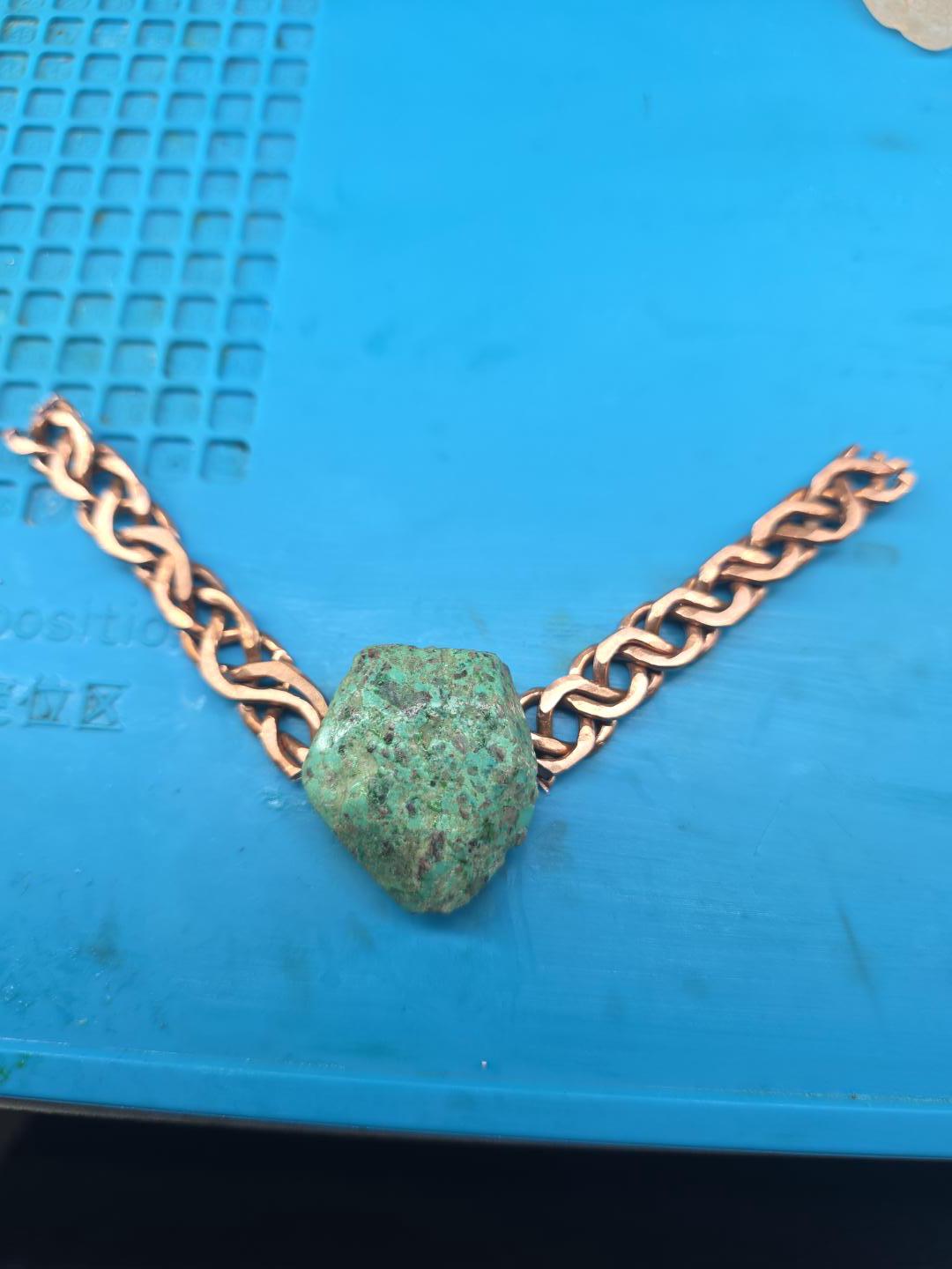 Just Me Rooted Necklace, Raw Turquoise Statement Necklace, Handmade Copper Chain Jewelry, Rustic Mixed Metal Artisan Necklace