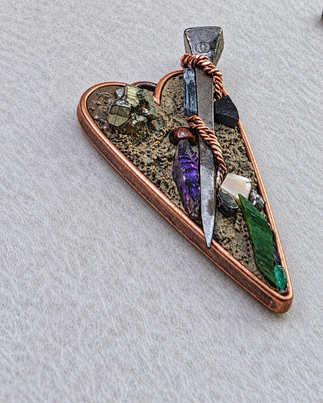 RESURGENT Survivor’s Trophy Necklace, Handmade Copper Heart Pendant, Nail Jewelry, Micromosaic Shard Necklace
