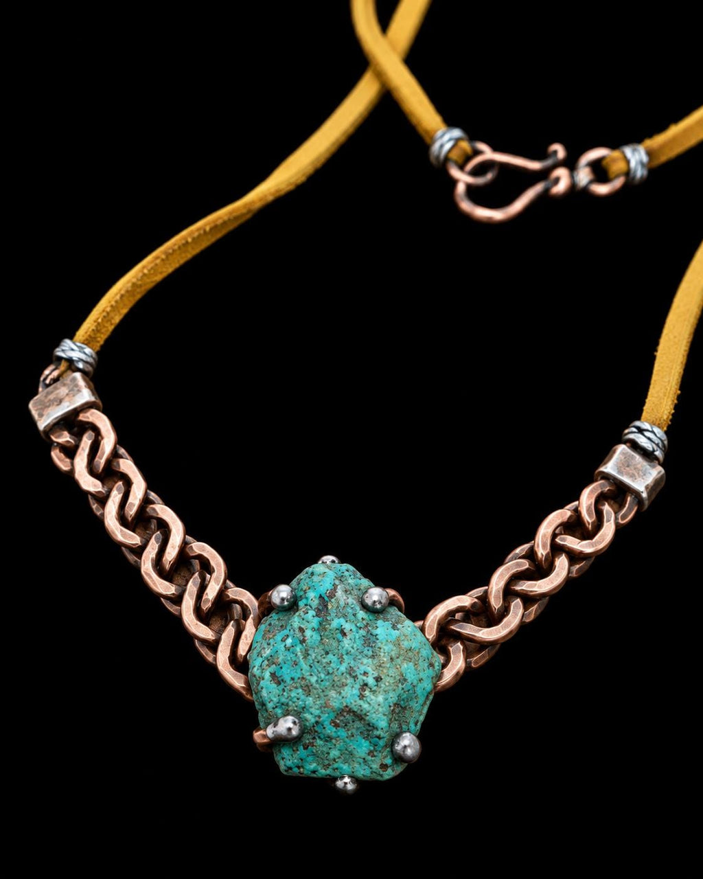 Just Me Rooted Necklace, Raw Turquoise Statement Necklace, Handmade Copper Chain Jewelry, Rustic Mixed Metal Artisan Necklace