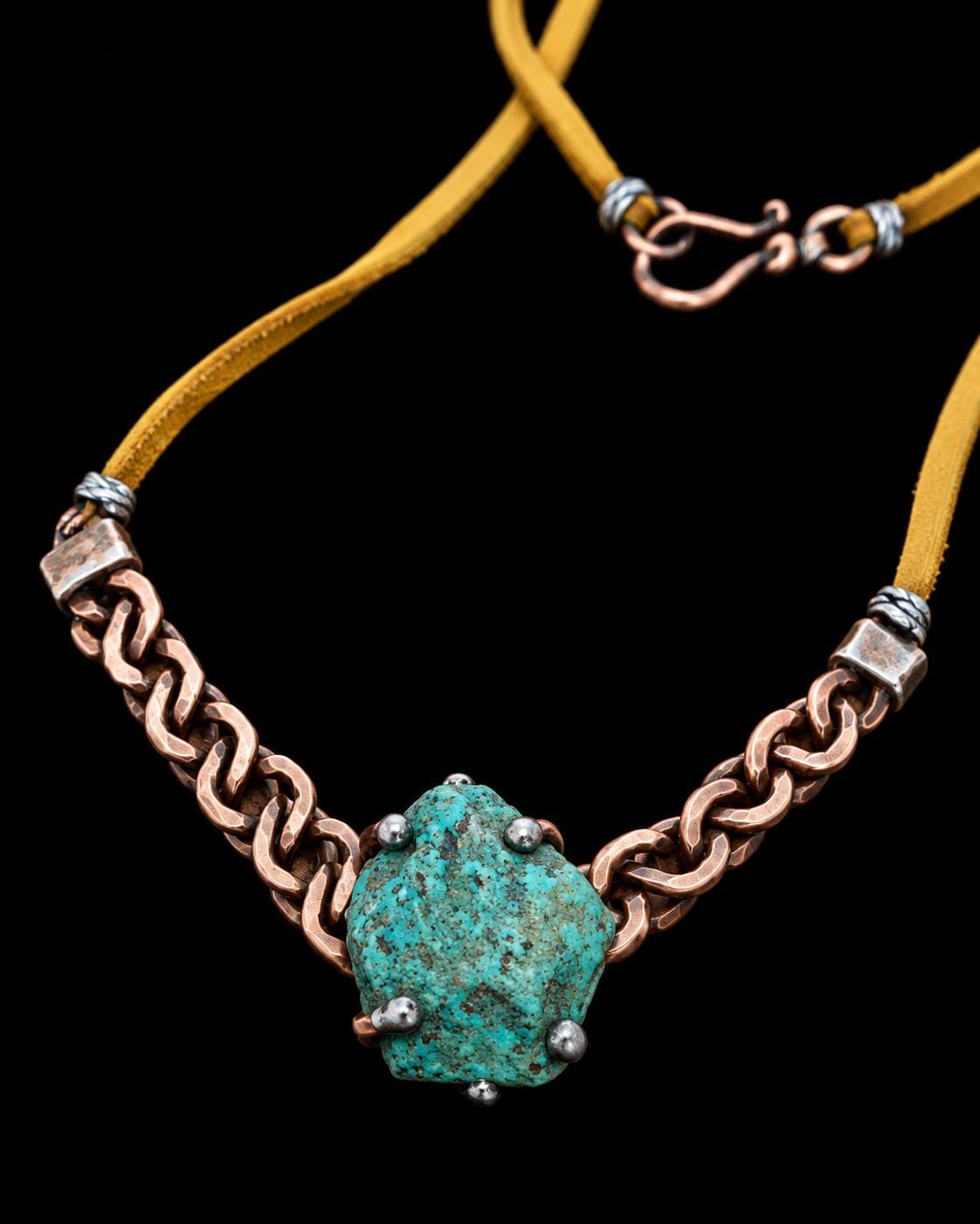 Just Me Rooted Necklace, Raw Turquoise Statement Necklace, Handmade Copper Chain Jewelry, Rustic Mixed Metal Artisan Necklace