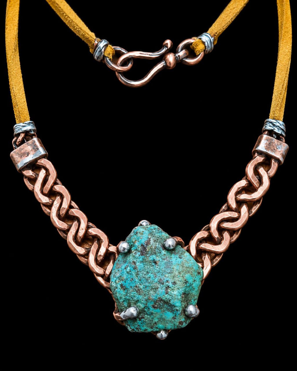 Just Me Rooted Necklace, Raw Turquoise Statement Necklace, Handmade Copper Chain Jewelry, Rustic Mixed Metal Artisan Necklace