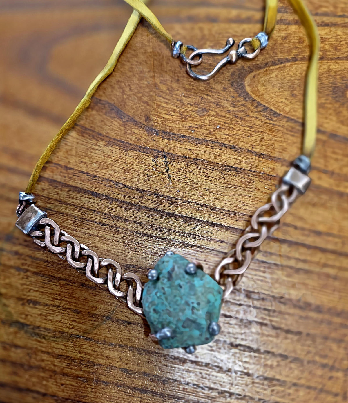 Just Me Rooted Necklace, Raw Turquoise Statement Necklace, Handmade Copper Chain Jewelry, Rustic Mixed Metal Artisan Necklace