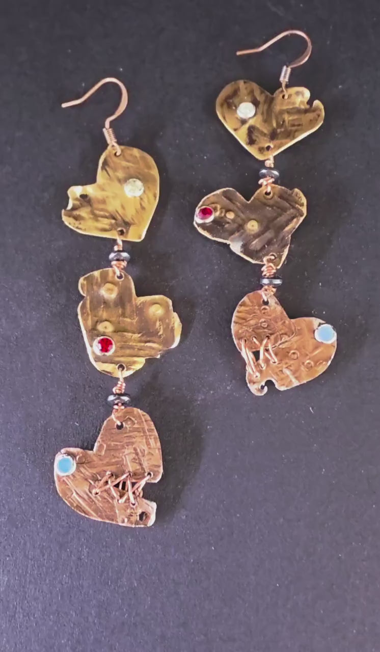 UNBROKEN – You Tried | Copper Stitched Heart Earrings, Survivor Jewelry, Broken Heart Repaired Earrings, Handcrafted Artisan Metalwork