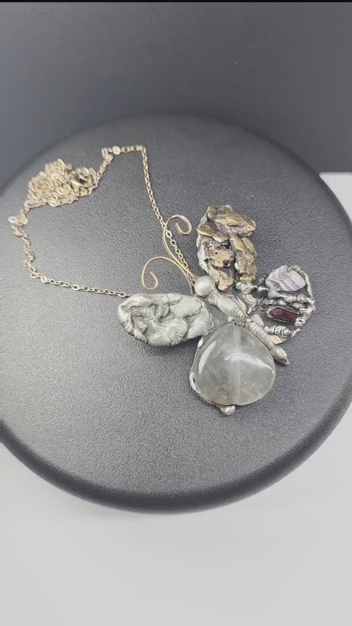 RESURGENT - We Knew Hell But Chose Not to Stay - Still Here Mixed Stone Necklace, Garnet Hematite Chevron Amethyst Moonstone Pendant, Handma
