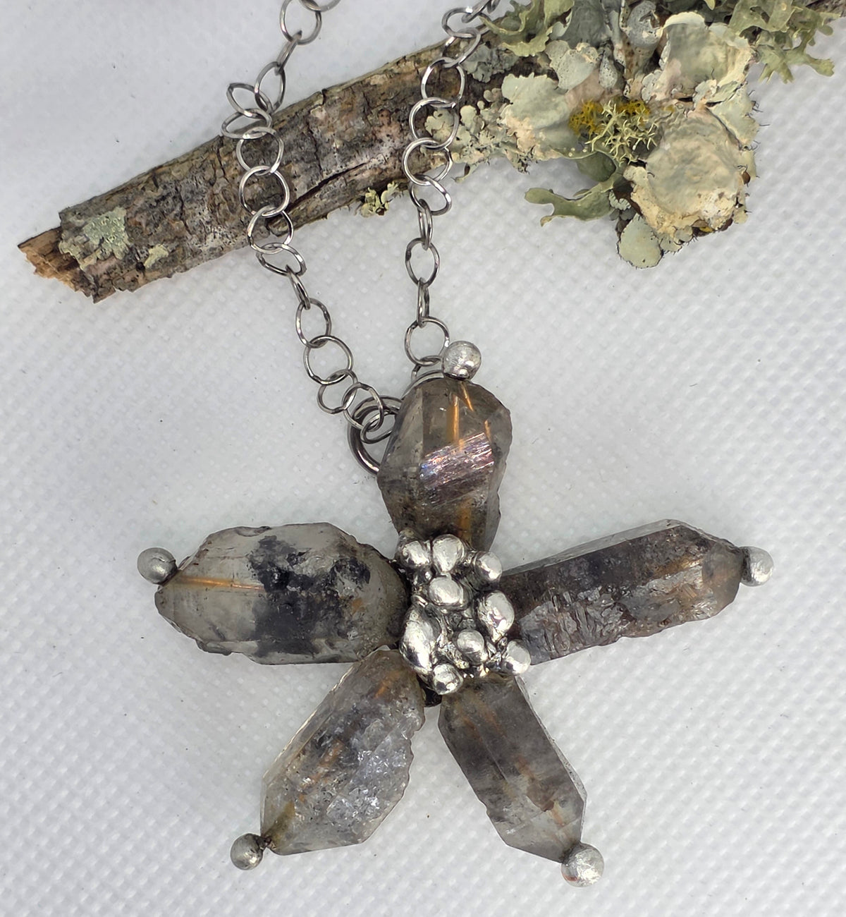 Raw Crystal Star Pendant Necklace – Silver Solder Five-Point Crystal Cluster